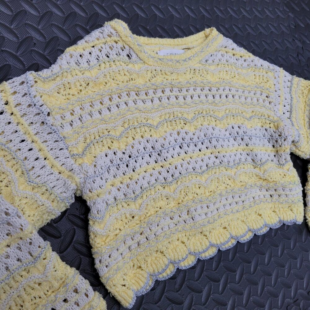 Zara Kids Girls Yellow Crochet Knit Cropped Sweater 8-9 Open Knit Sparkle